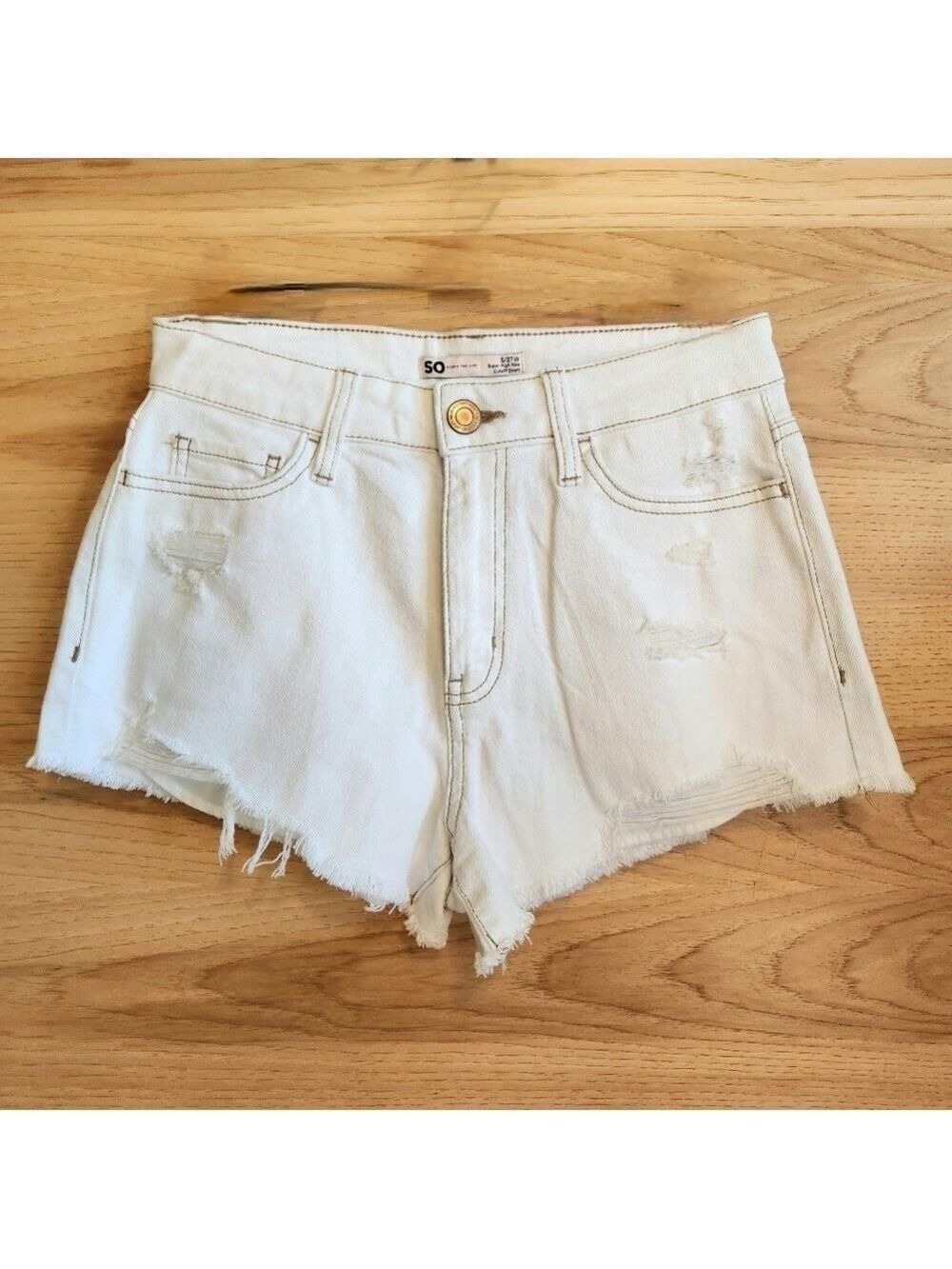 SO SUPER HIGH RISE CUT OFF DENIM JEAN SHORT RAINBOW EMBROIDERED POCKET SIZE 27/5 - Picture 2 of 7